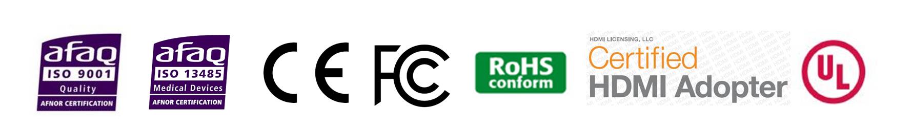CE、FCC、HDMI、ISO9001、ISO13485、ROHS、UL